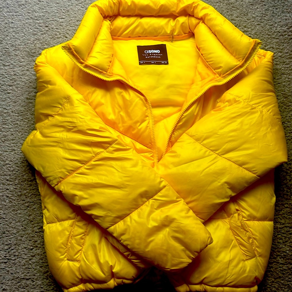 Yellow puffer coat